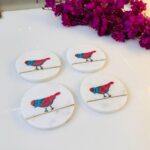 Luxury Marble Coaster Set with Songbird Design & Brass Inlay | Home Decor thumbnail