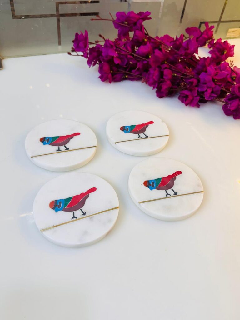 Luxury Marble Coaster Set with Songbird Design & Brass Inlay | Home Decor - image 6