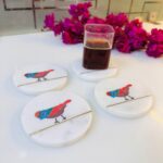 Luxury Marble Coaster Set with Songbird Design & Brass Inlay | Home Decor thumbnail