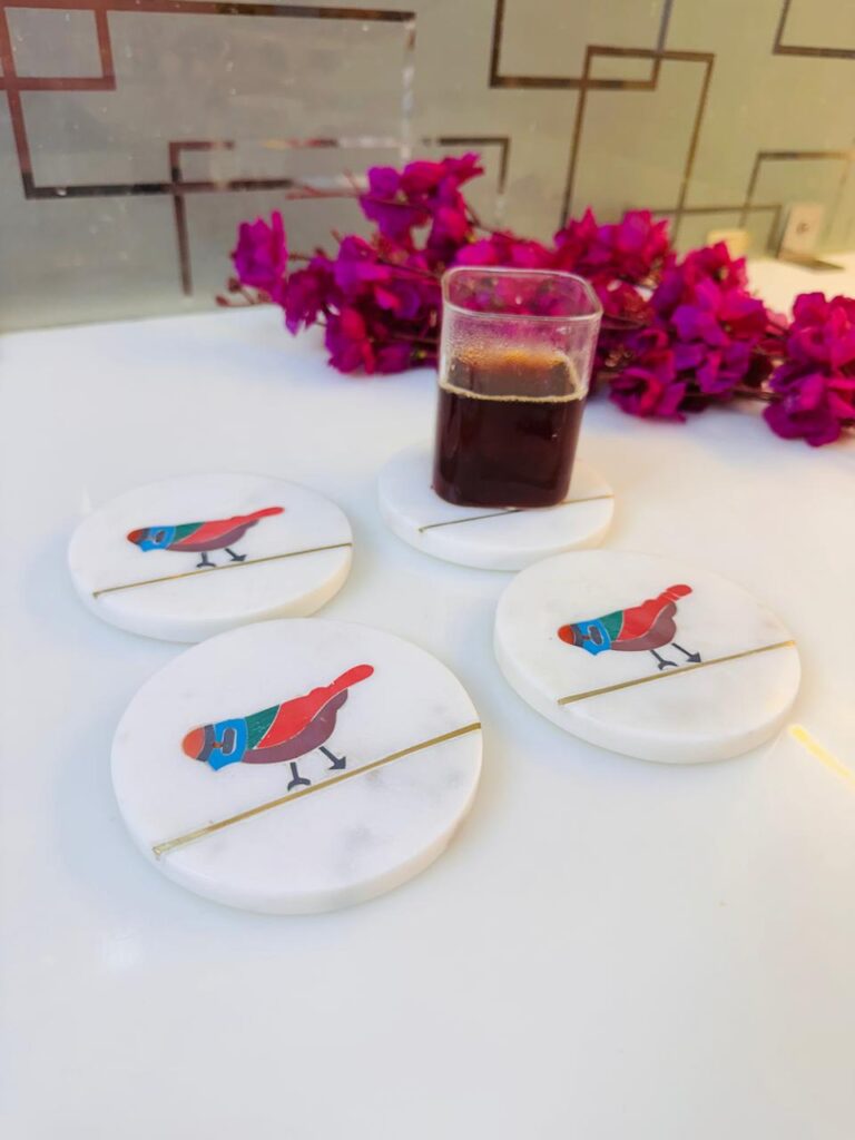 Luxury Marble Coaster Set with Songbird Design & Brass Inlay | Home Decor - image 3