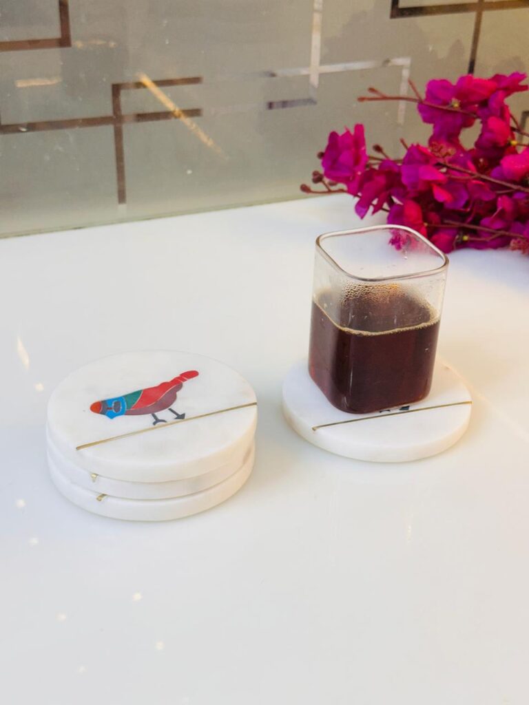 Luxury Marble Coaster Set with Songbird Design & Brass Inlay | Home Decor - image 5