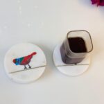 Luxury Marble Coaster Set with Songbird Design & Brass Inlay | Home Decor thumbnail