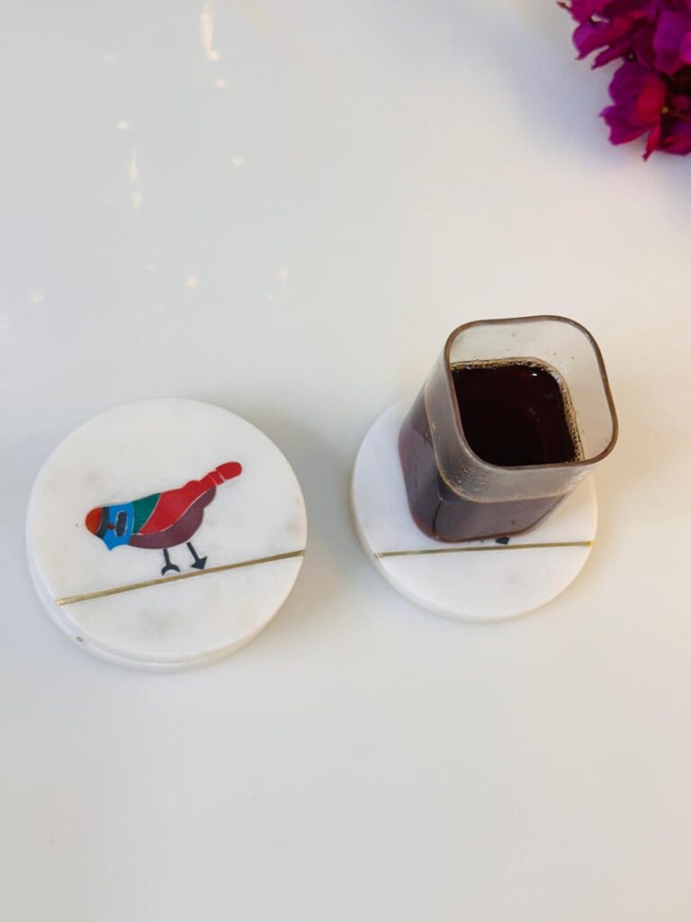 Luxury Marble Coaster Set with Songbird Design & Brass Inlay | Home Decor - image 4