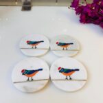 Handcrafted Marble Coasters with Bird Design & Gold Inlay | Table Decor thumbnail