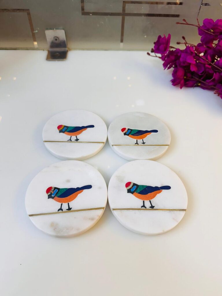 Handcrafted Marble Coasters with Bird Design & Gold Inlay | Table Decor - image 2