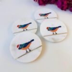 Handcrafted Marble Coasters with Bird Design & Gold Inlay | Table Decor thumbnail
