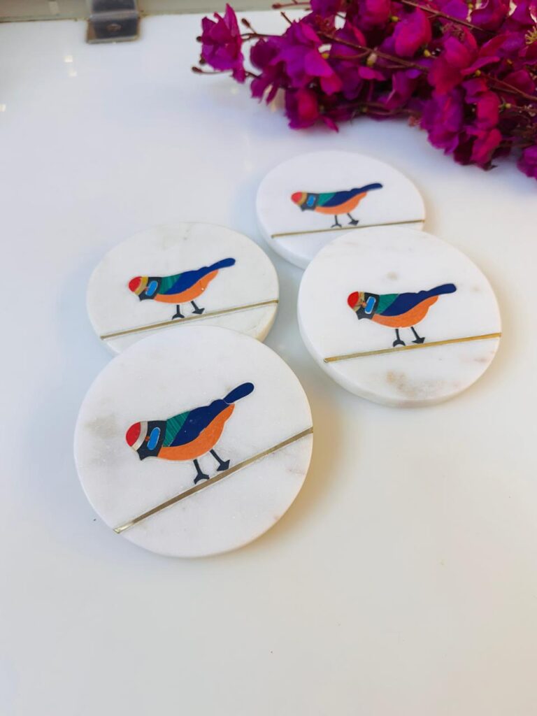 Handcrafted Marble Coasters with Bird Design & Gold Inlay | Table Decor - image 4