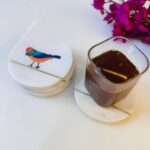 Handcrafted Marble Coasters with Bird Design & Gold Inlay | Table Decor thumbnail