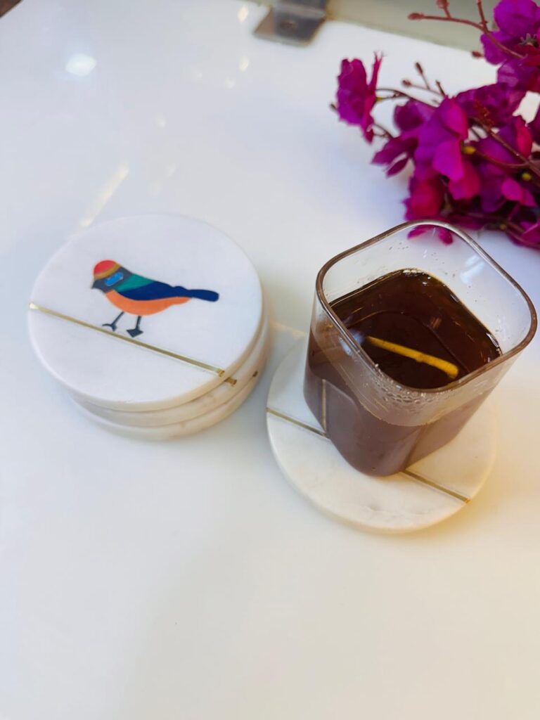 Handcrafted Marble Coasters with Bird Design & Gold Inlay | Table Decor - image 3